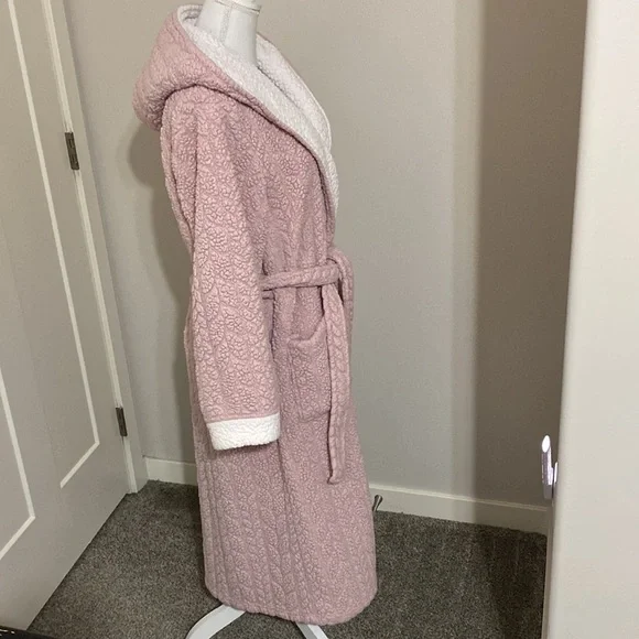 Women's Preloved L/XL Mauve Pink & White Hooded Long Robe! - Picture 5 of 15